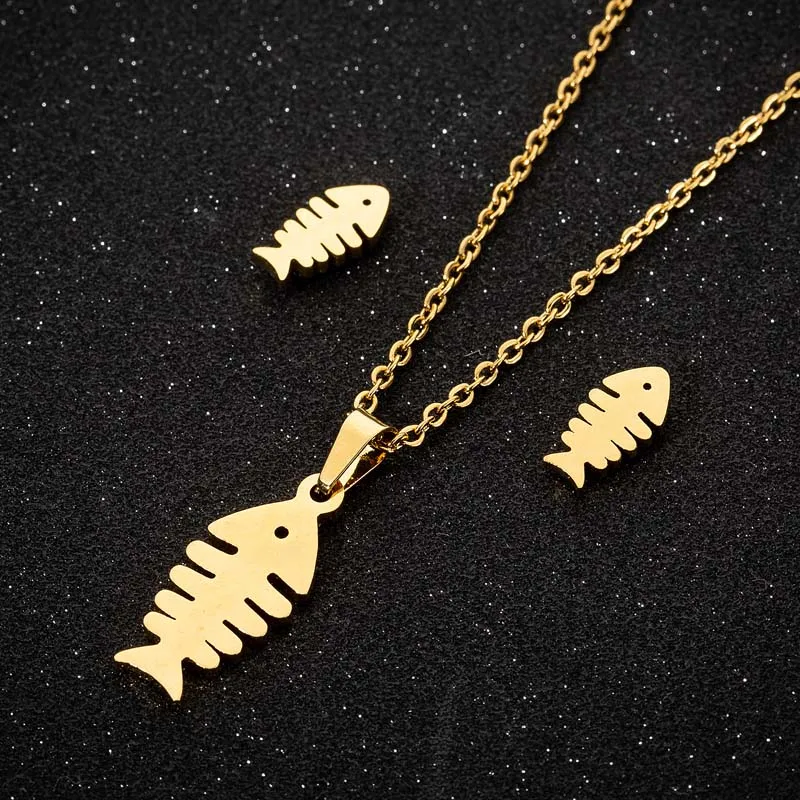 Hfarich Punk Gothic Stainless Steel Chain Jewelry Necklace For Men Women Charming Statement Fish Bone Hook Pendant Choker Bijoux | Украшения