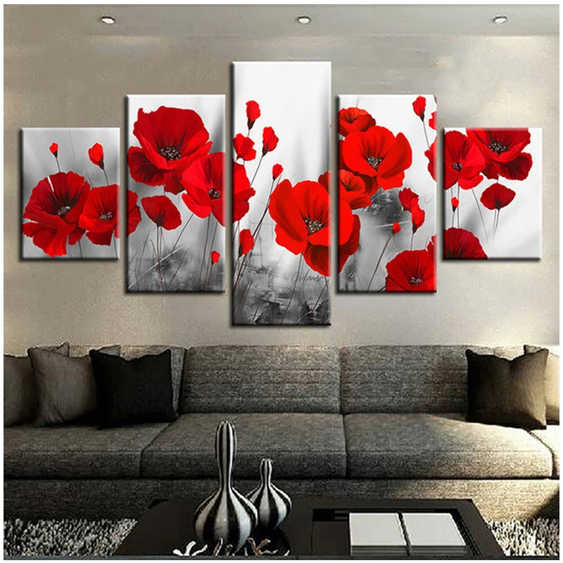 

5PCS Romantic Poppies Diy Diamond Painting full square round drill mosaic diamond picture Of Rhinestone Wall StickerZP-2924