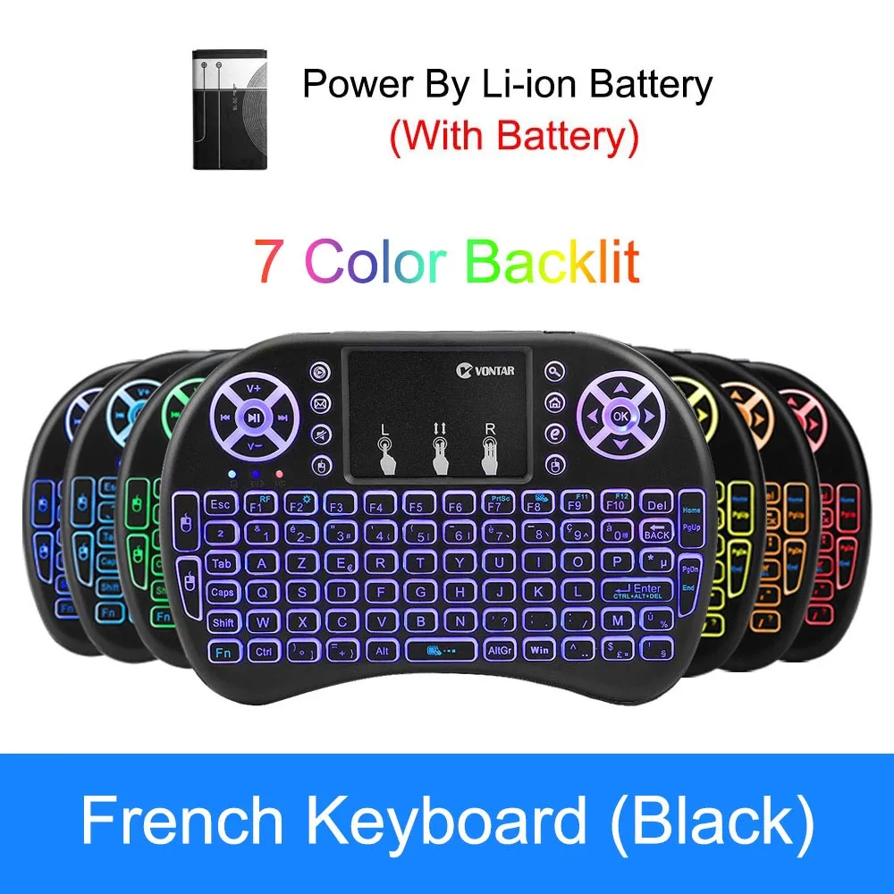 French Bcaklit VONTAR i8, клавиатура с подсветкой, английская, русская, испанская, Воздушная мышь, 2,4 ГГц, беспроводная клавиатура, тачпад, ручной для ТВ-бокса H96 max PC - Цвет: French Bcaklit
