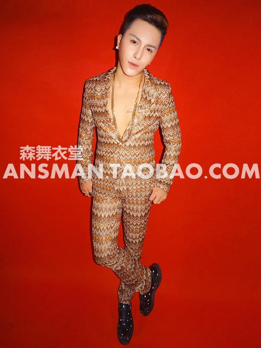 Fashion Cool Male personality Golden Glitter Slim Suits Costumes Nightclub male singer dj show performance wear men's clothing |