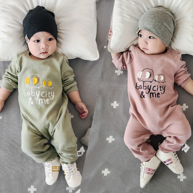 Lemonmiyu/хлопковые пижамы для малышей; детские комбинезоны со слоном; одежда с длинными рукавами для новорожденных; одежда с пуговицами для младенцев; цельнокроеная одежда для сна