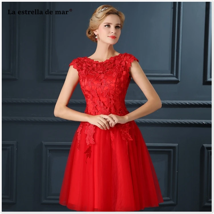 Vestido коктейльное новинка из кружева, с вырезом на шее с короткими рукавами трапециевидной формы Серебро Цвет персиковый, красное платье для вечеринки короткое sukienka koktajlowa