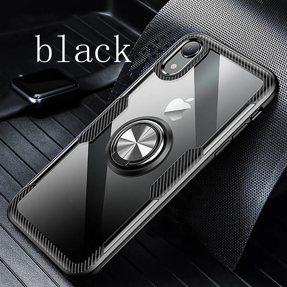 Eqvvol автомобильный магнитный держатель чехол для iPhone XR XS MAX X 8 Plus 7 6 палец кольцо держатель чехол s 7Plus карбоновое волокно прозрачный чехол - Цвет: Black