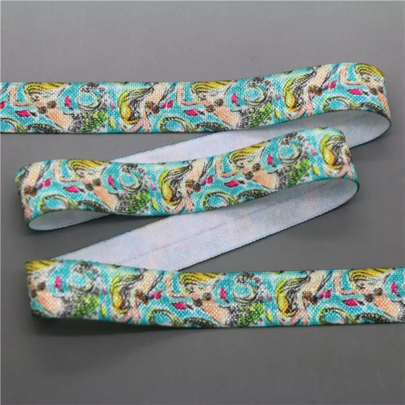 DHK 5/8'' 5yards flowers printed Fold Elastic FOE stretch ribbon hairbow headwear headband DIY OEM C1661 | Дом и сад