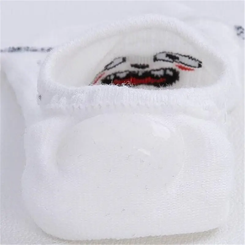 White Socks Women Lovely Cotton Expression Print Invisible Socks Heel Silica Gel Non-slip Girl Boat Socks Funny