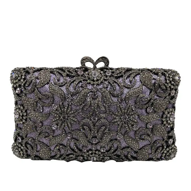 Grey Crystal Bag Boutique De FGG элегантный цветочный женский вечерний кошелек с золотыми кристаллами и сумочка для невесты, клатч с бриллиантами, сумка для свадебной вечеринки - Цвет: Grey Crystal Bag