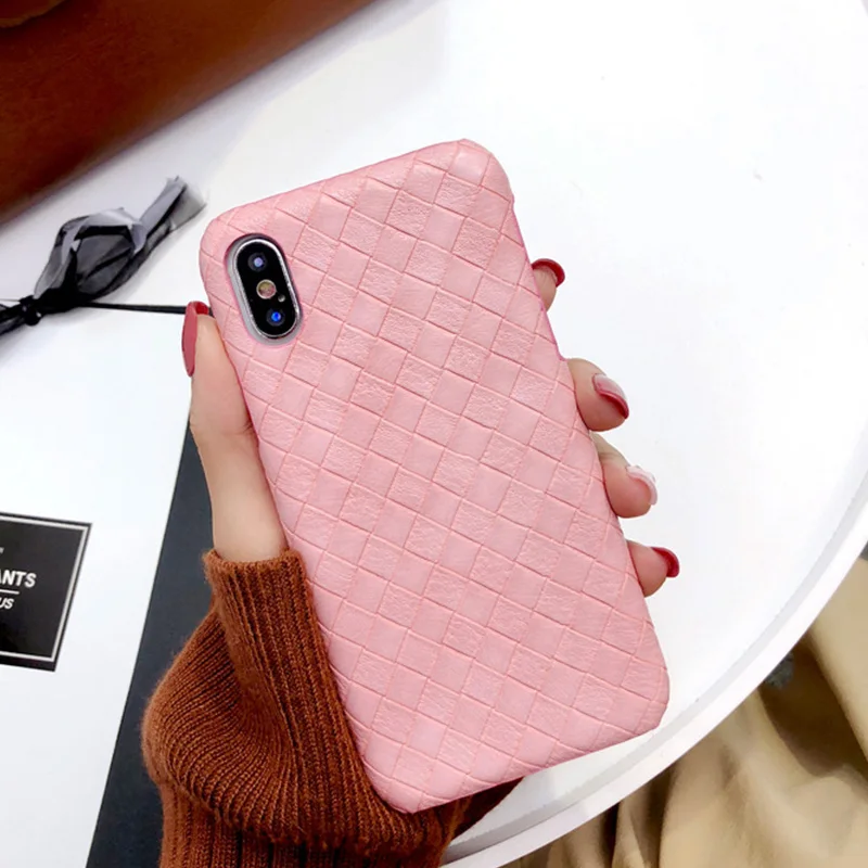 Pink Aoweziic плетеный узор для iphone11 pro max 6s 7 8Plus X XS MAX XR чехлы для телефонов ПК Жесткий винтажный геометрический Сетчатый Чехол - Цвет: Pink