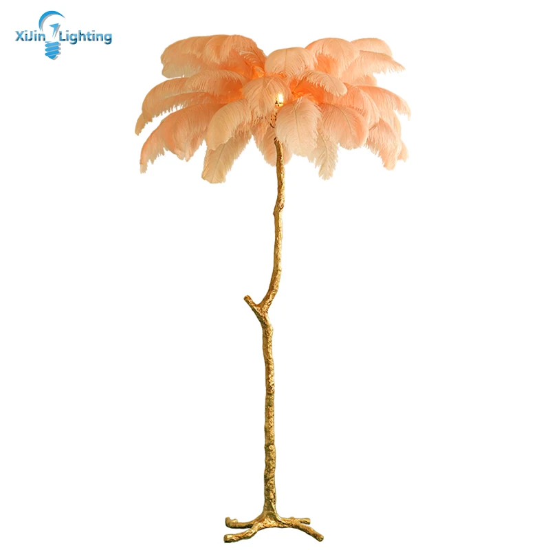 Modern Floor Lamp Ostrich Feather Gold Copper Material Standing Lamps For Living Room Bedroom | Лампы и освещение