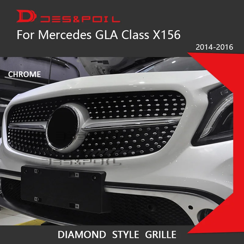 Алмазная решетка для Mercedes GLA Class X156 Pre Facelift черный серебристый передний бампер