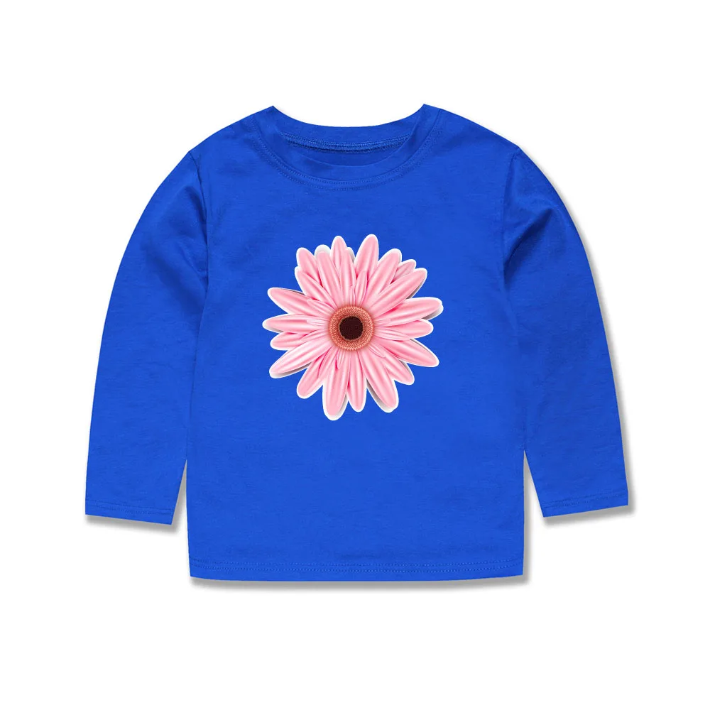 Футболки с длинными рукавами и цветочным принтом для девочек Детские топы 3D
