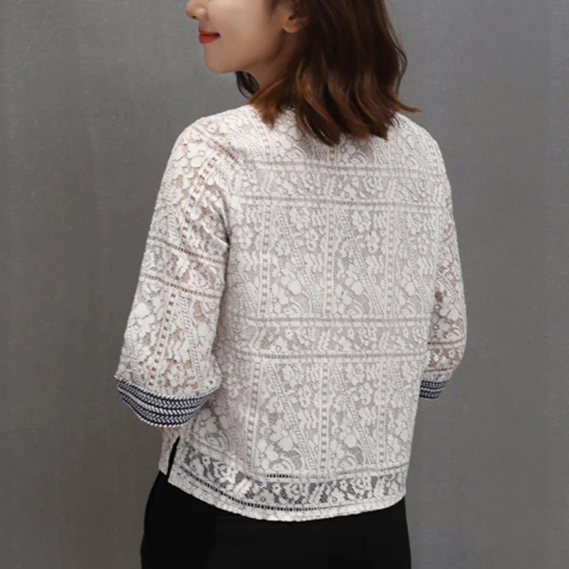 {Guoran} женские кружевные блузки больших размеров белые синие шифоновые рубашки с