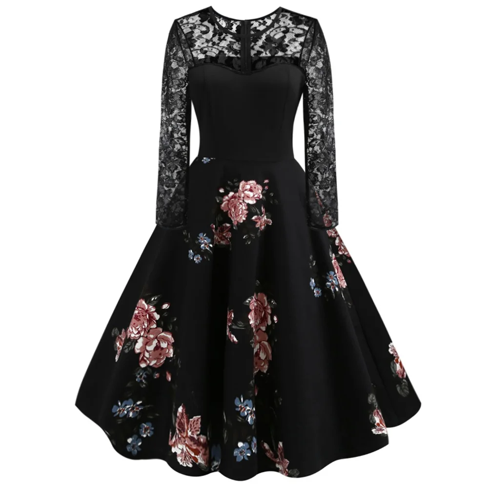 Женское винтажное платье миди с цветочным принтом Joineles кружевное длинными