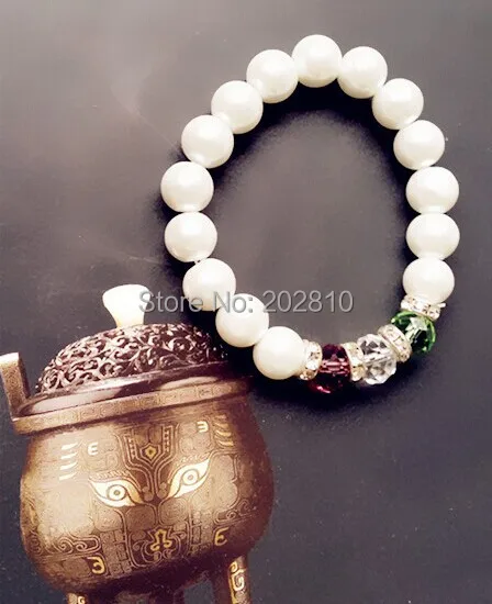 Качественный Романтический браслет с белым жемчугом 10 мм разные цвета