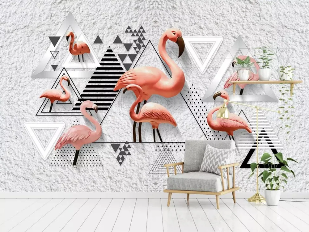 

[Self-Adhesive] 3D Geometric Flamingo Patterns 6 Wall Paper mural Wall Print Decal Wall Murals