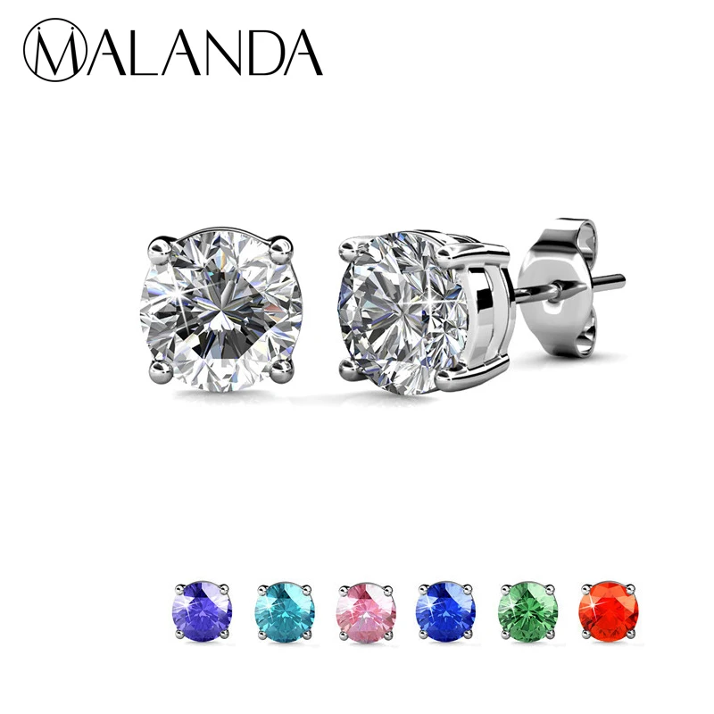 MALANDA маленькие круглые циркониевые Сережки для пирсинга женщин Кристалл от Swarovski