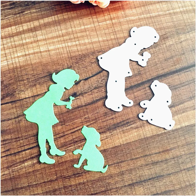 Металлические штампы с изображением девушки и собаки для скрапбукинга тиснения