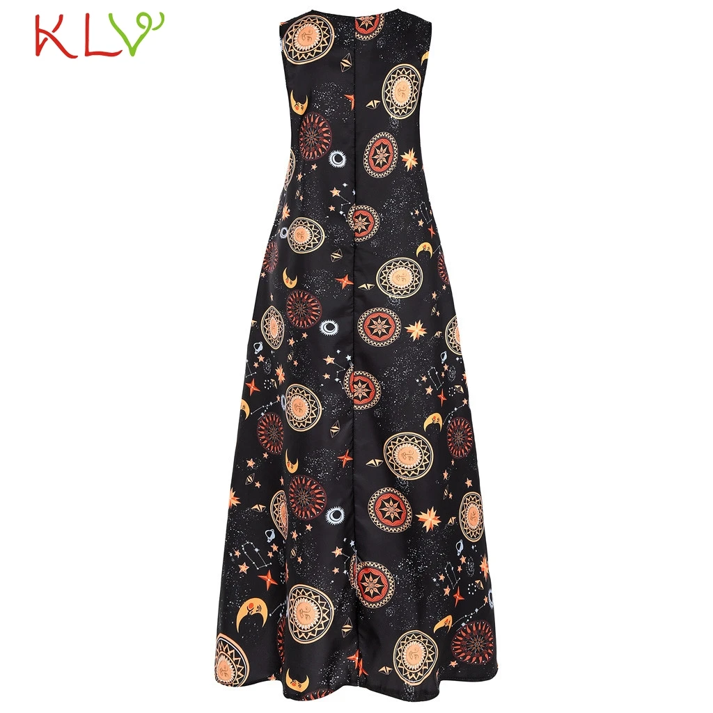 Женское длинное платье с принтом Луна и звезды Элегантное повседневное для