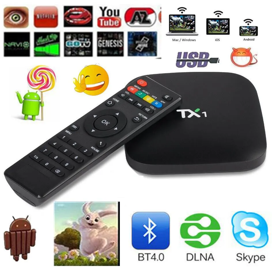 TX1 Android 4.4 ТВ коробка S805 quad core 1 г Оперативная память 8 Встроенная Wi Fi 4 К Smart коробка|tv