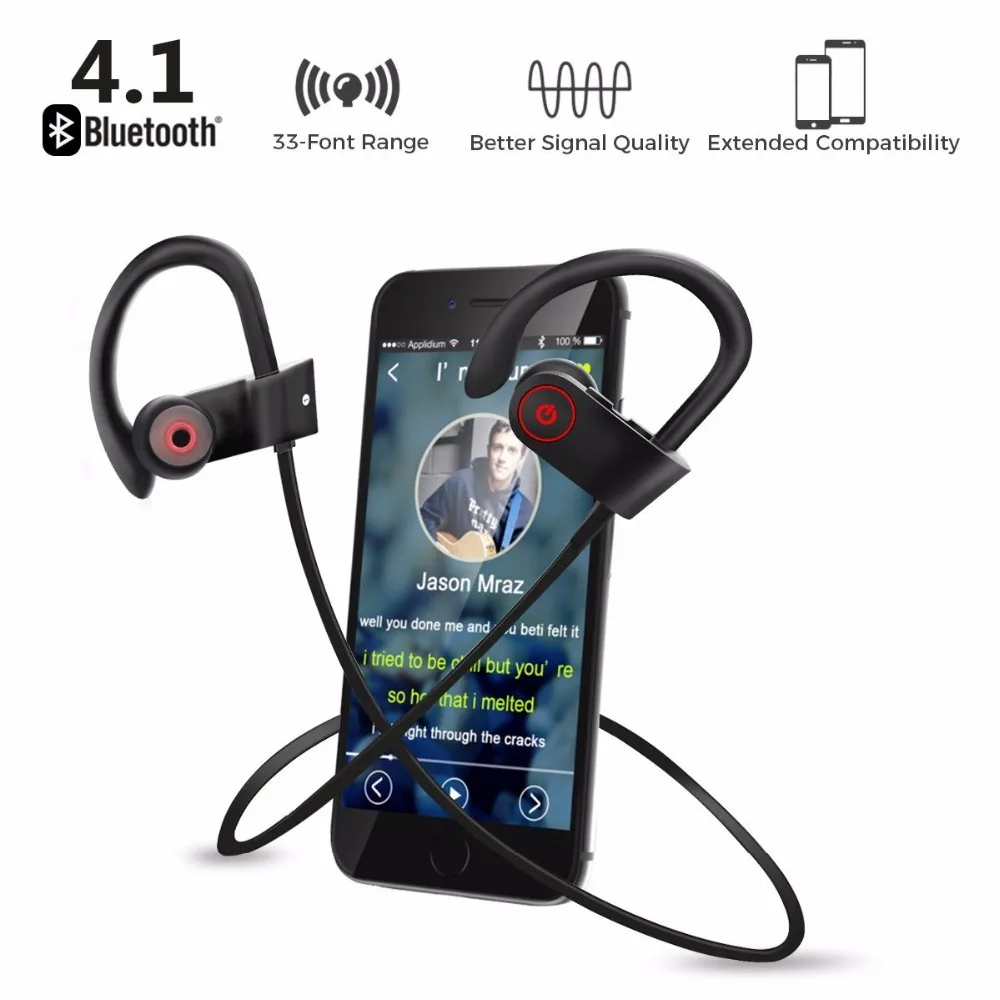Водонепроницаемый IPX7 гарнитура Bluetooth спортивные наушники беспроводные ушные крючки музыкальные стерео наушники Встроенный микрофон