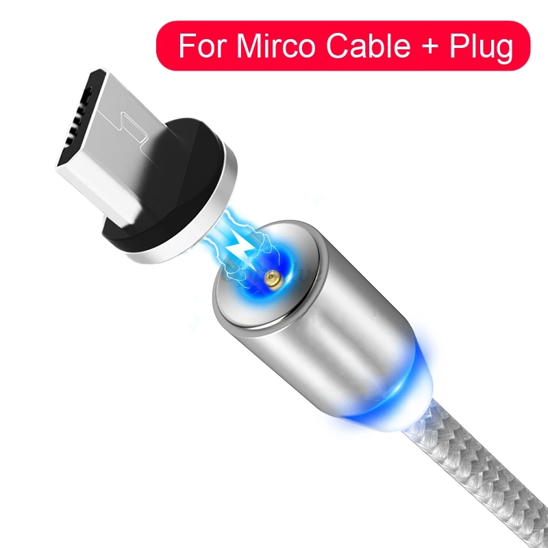 Магнитный Micro usb type-C кабель для iPhone, samsung, Xiaomi 2.4A, быстрая зарядка, магнитный кабель для передачи данных, usb-кабель для зарядки, кабель для мобильного телефона - Цвет: Silver Micro Cable