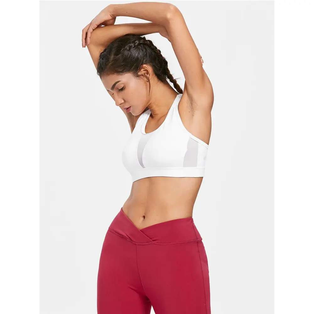ZAFUL Cut Out Sports Bra Athletic Racerback Running Mesh Panel Full Cup Gym Fitness Women Padded Vest Yoga Tops | Спорт и