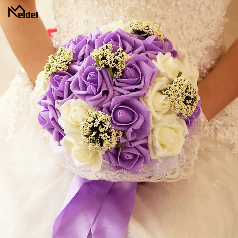 Meldel Bride Wedding Bouquet Bridesmaid Holding Flower Fake Pearl Artificial PE Rose White Party Prom Supplies | Свадьбы и торжества