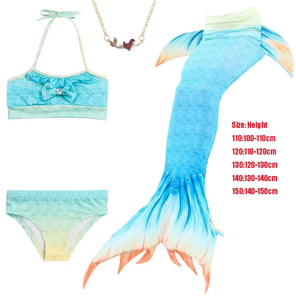 4pcs Mermaid Set 4 Купальные костюмы русалки для девочек с хвостом, хвост русалки, купальник, пышное платье, день рождения, пляж, круиз, отдых - Цвет: 4pcs Mermaid Set 4