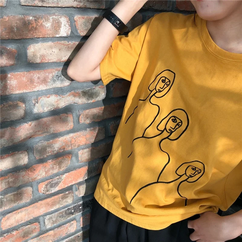 Harajuku Стиль принт странные уход за кожей лица с милыми рисунками футболки