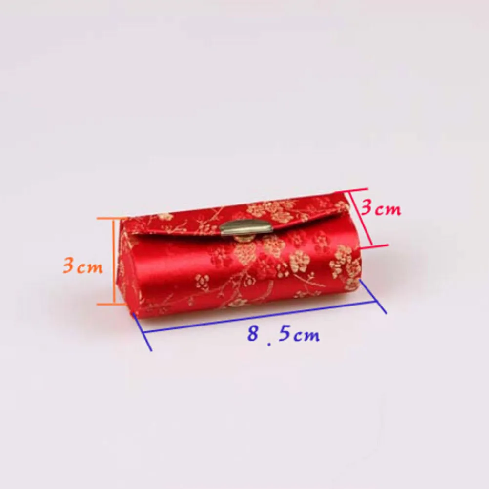 

Random Color 1PCS Flower Design Retro Lipstick Case Brocade Embroidered Holder Box with Mirror Chinese Style Bridesmaid Gifts
