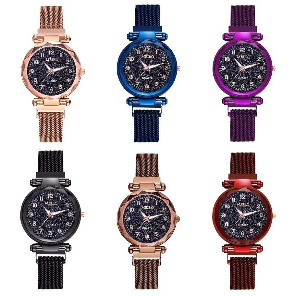 Hot Selling Women Mesh Magnet Buckle Starry Sky Luminous Watch Luxury MEIBO Ladies Stainless Steel Quartz Relogio Feminino | Наручные