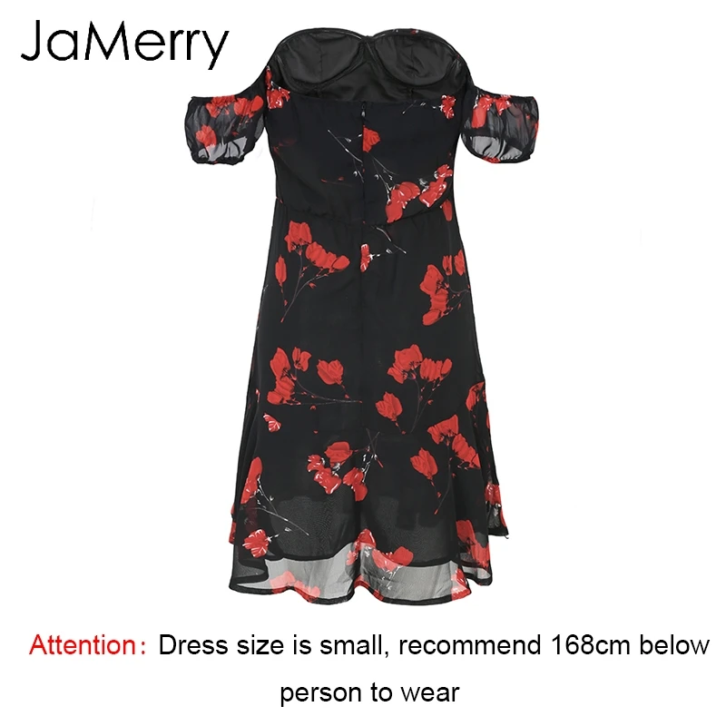 JaMerry Весна с открытыми плечами шифоновое платье femme 2018 Boho Цветочный принт