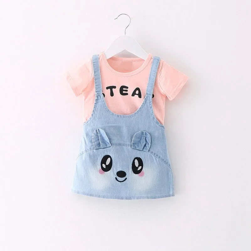 Летние джинсовые комбинезоны для маленьких девочек с изображением кролика из