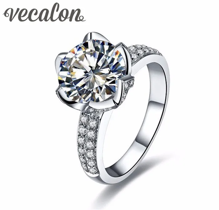 Кольцо женское Vecalon Flower Style из серебра 925 пробы с 3-каратным кубическим цирконием 5A, обручальное свадебное кольцо для размеров 4-10.