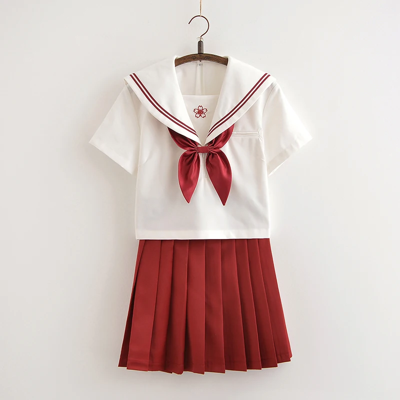Свитани Японская школа JK красный и белый Униформа вишневый цвет printSailor костюм