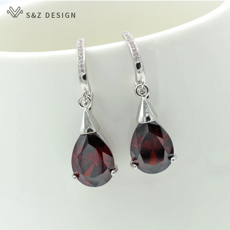 S&ampZ Water Drop New Women/Girl's White Gold Color 5 Colors Cubic Zirconia Earrings Gift Jewelry | Украшения и аксессуары