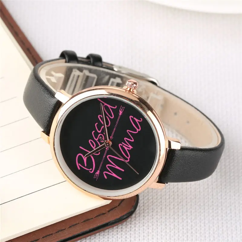 Женские часы кварцевые наручные черный циферблат кожаный ремешок для часов