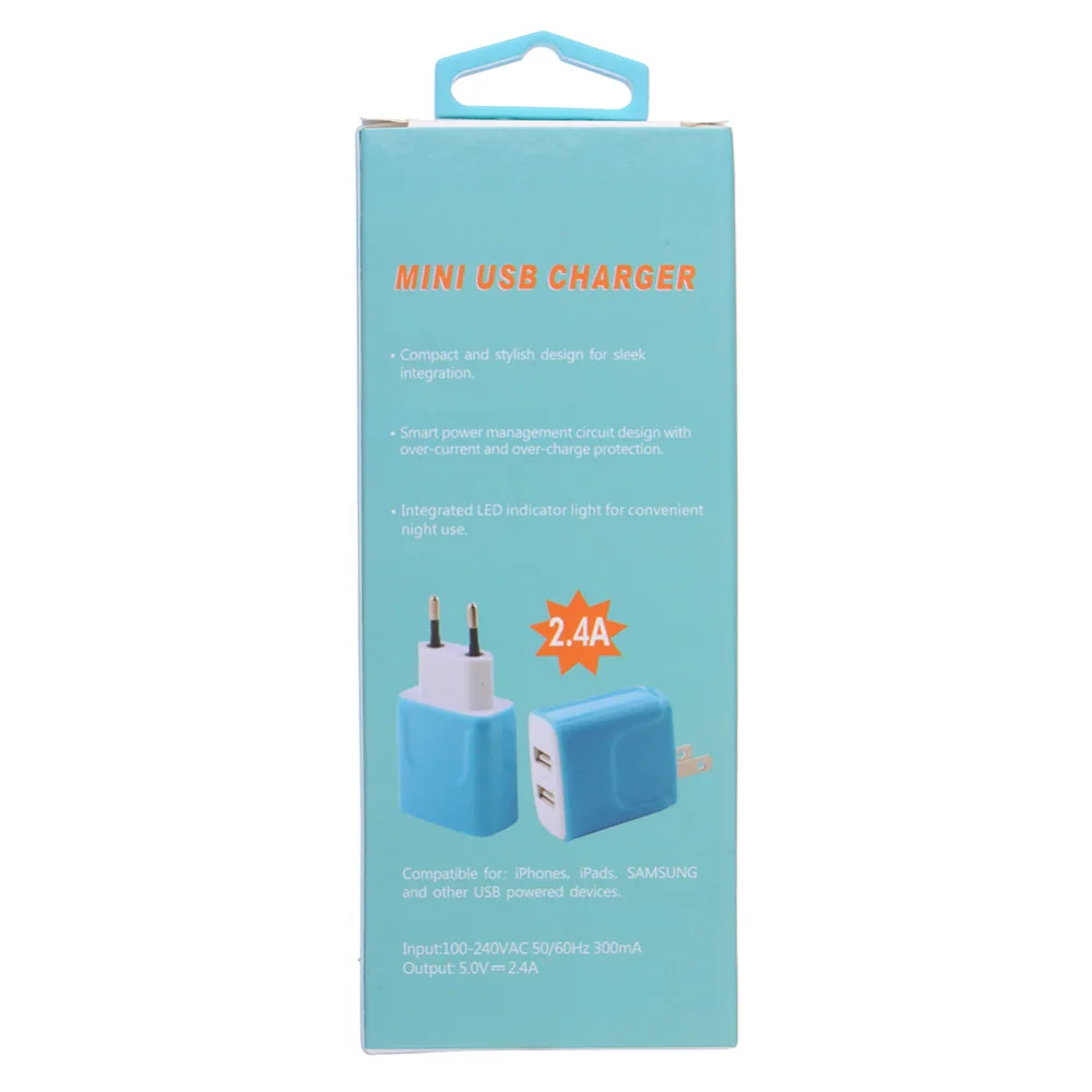 USB зарядное устройство для путешествий с двумя usb разъемами 2.4A штепсельная вилка