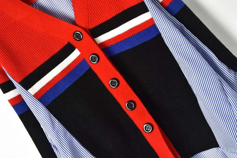 Женская Асимметричная рубашка в полоску с v-образным вырезом и длинным рукавом