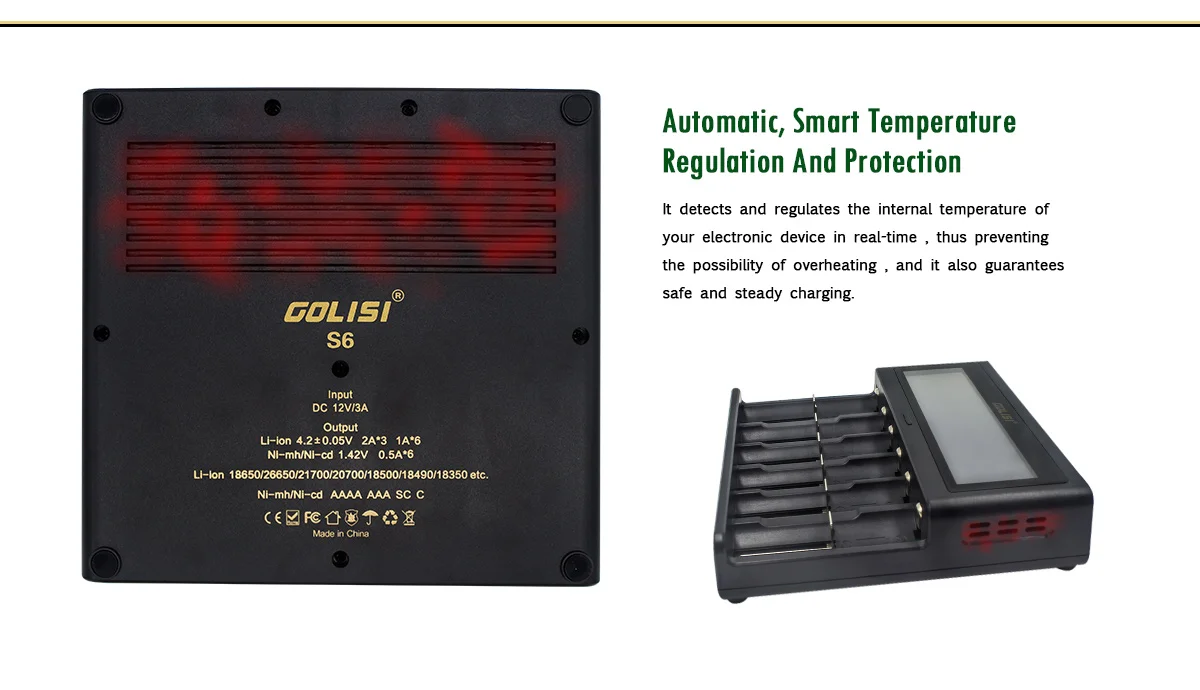 GOLISI S6 6 слотов для карт 2A 1A 0.5A Перезаряжаемые Батарея Зарядное устройство ЖК-дисплей Дисплей интеллигентая(ый) Зарядное устройство никель-металл-гидридный аккумулятор с никель-кадмиевый аккумулятор li-ion 18650 26650 18350