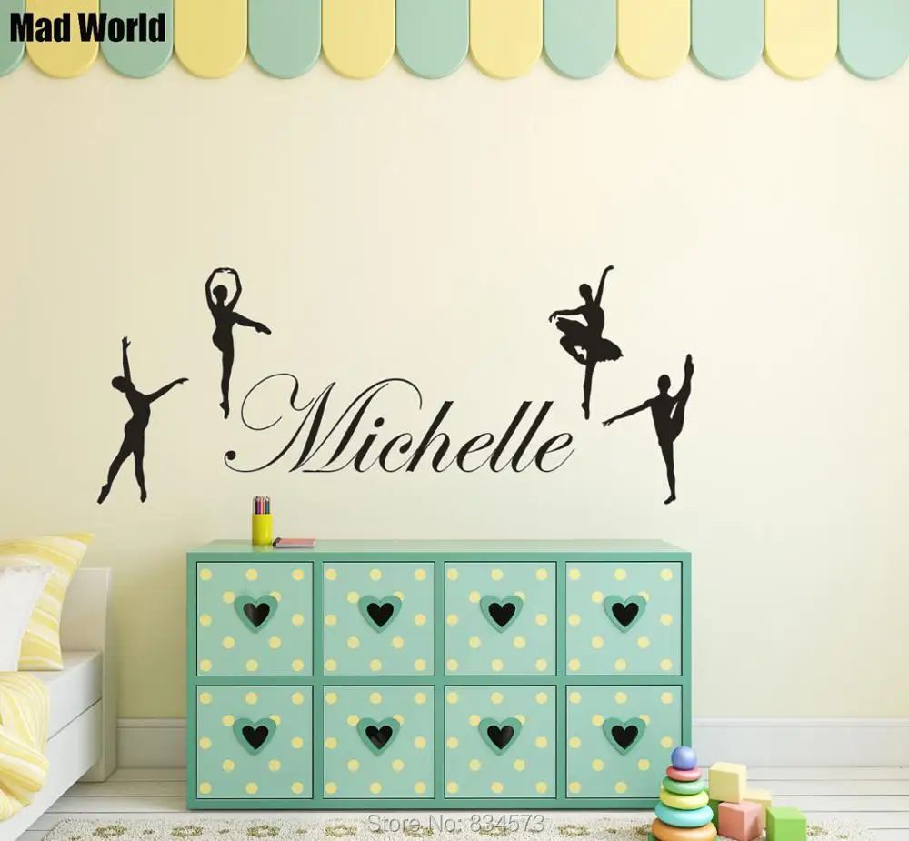 Персонализировать любое имя балетки для танцев Wall Art Наклейки на стены дома DIY