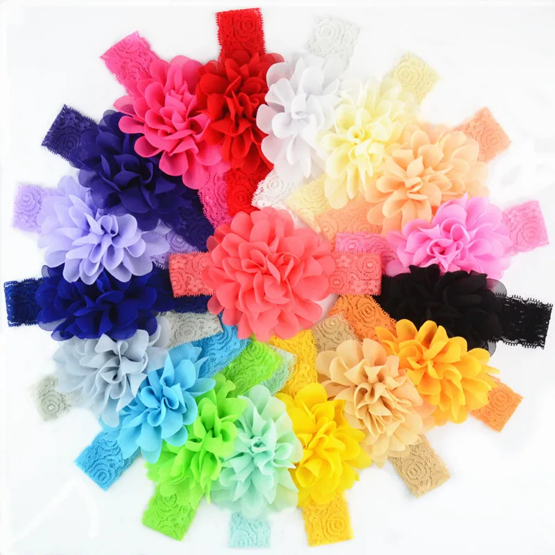 

18pcs/lot Chiffon Flower Newborn Headband Elastic Lace Bows For Girls Baby Hair Bows Hairbands Accessories For Girls