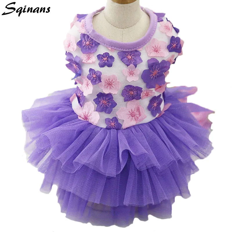 Sqinans Summer Dog Dress Pet Clothes Floral Puppy Kitten Skirt Princess Tulle Apparel For Small Dogs Clothing |