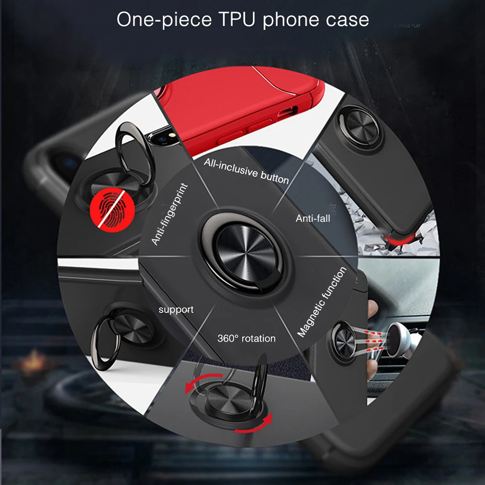 Heyytle Finger Ring Stand Holder Case For Xiaomi Redmi Note 5 6 7 Pro Mi 8 9 Lite A1 A2 Cases Metal Magnet Shock Silicone Cover |
