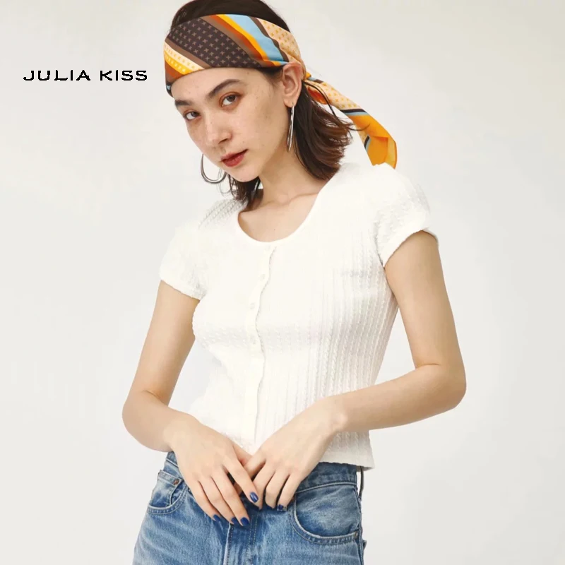 Women O Neck Twisted Knit Cardigan Short Sleeve |