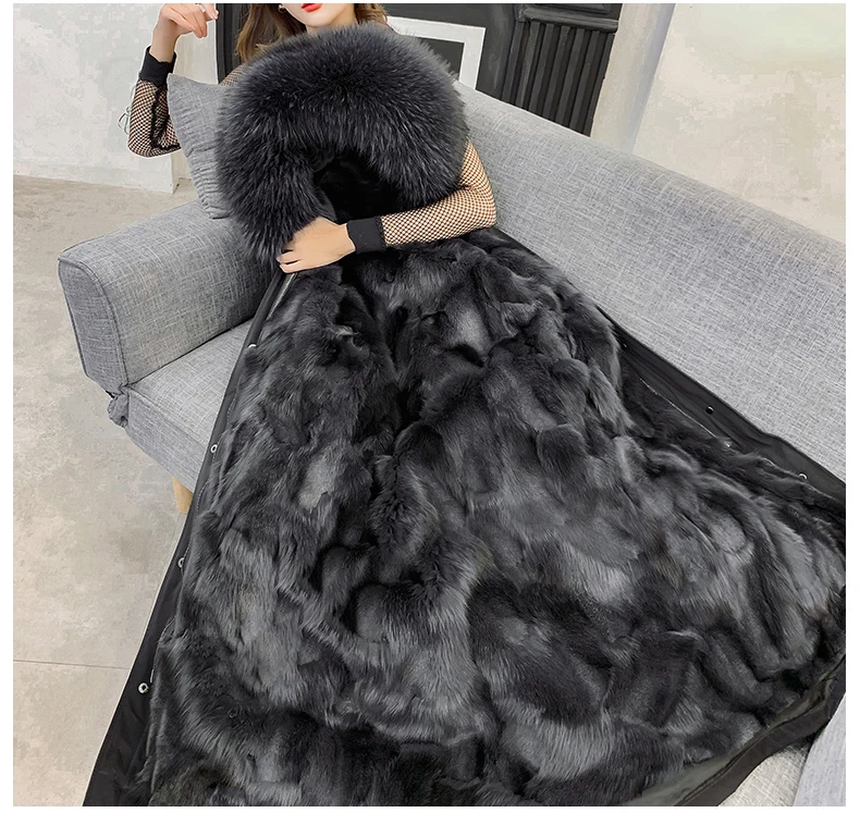 OFTBUY пальто с натуральным мехом, зимняя куртка, Женская парка с натуральным лисьим мехом, тонкая Длинная Верхняя одежда, Толстая теплая уличная одежда, роскошная Повседневная Новинка