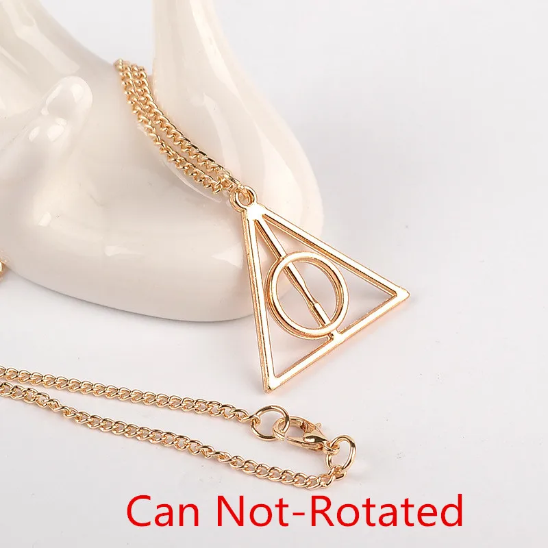 Gold-No Rotated 100 шт/партия, ожерелье из фильма «Гарри Deathly Hallows», модная вращающаяся подвеска треугольная ожерелье-цепочка, чокер для женщин и мужчин, ювелирные изделия - Цвет: Gold-No Rotated