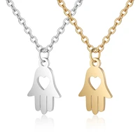 small hamsa hand of fatima pendant chain for women girl gold color stainless steel palm necklace fashion arabic gold jewelry