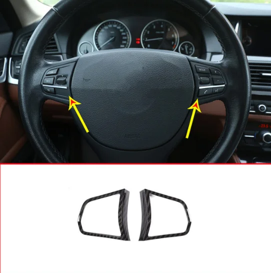 

2pcs Carbon Fiber ABS Chrome Steering Wheel Button Frame Cover Trim For BMW 5 Series f10 520 525 2011-2016 Accessory