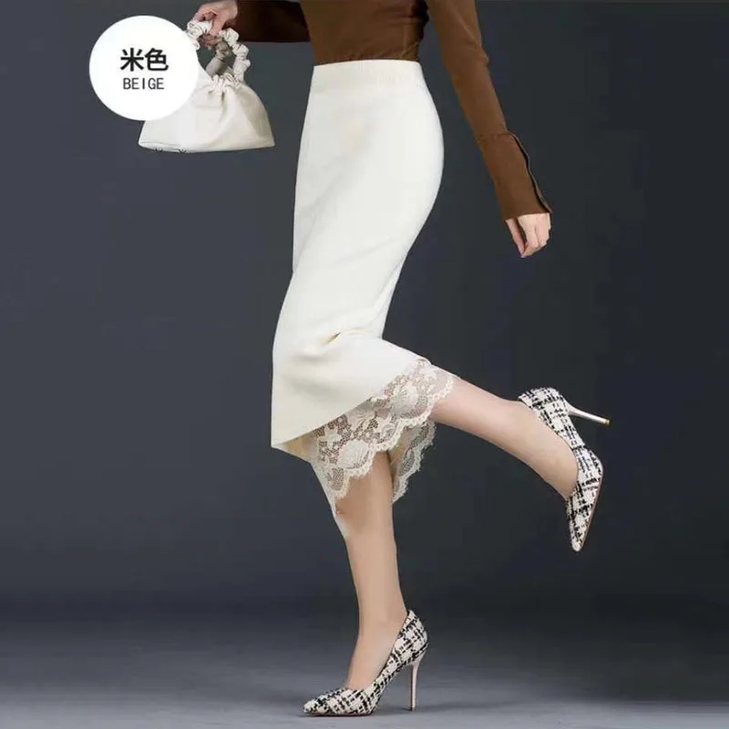 Женская облегающая юбка карандаш Трикотажная хлопковая кружевная с высокой
