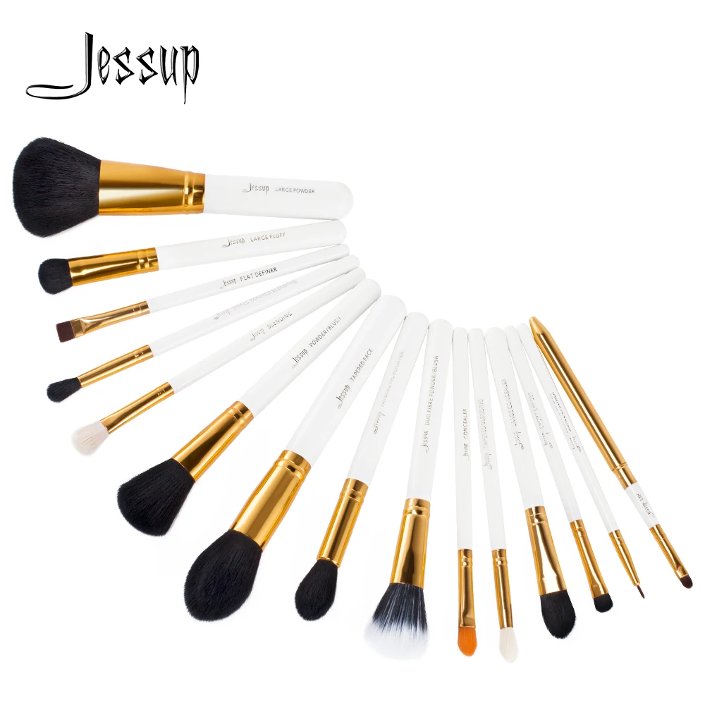 

Jessup Makeup Brushes Set White-Gold Professional 15pcs pincel maquiagem Powder Foundation Eyeshadow Concealer Eyeliner Lip T103